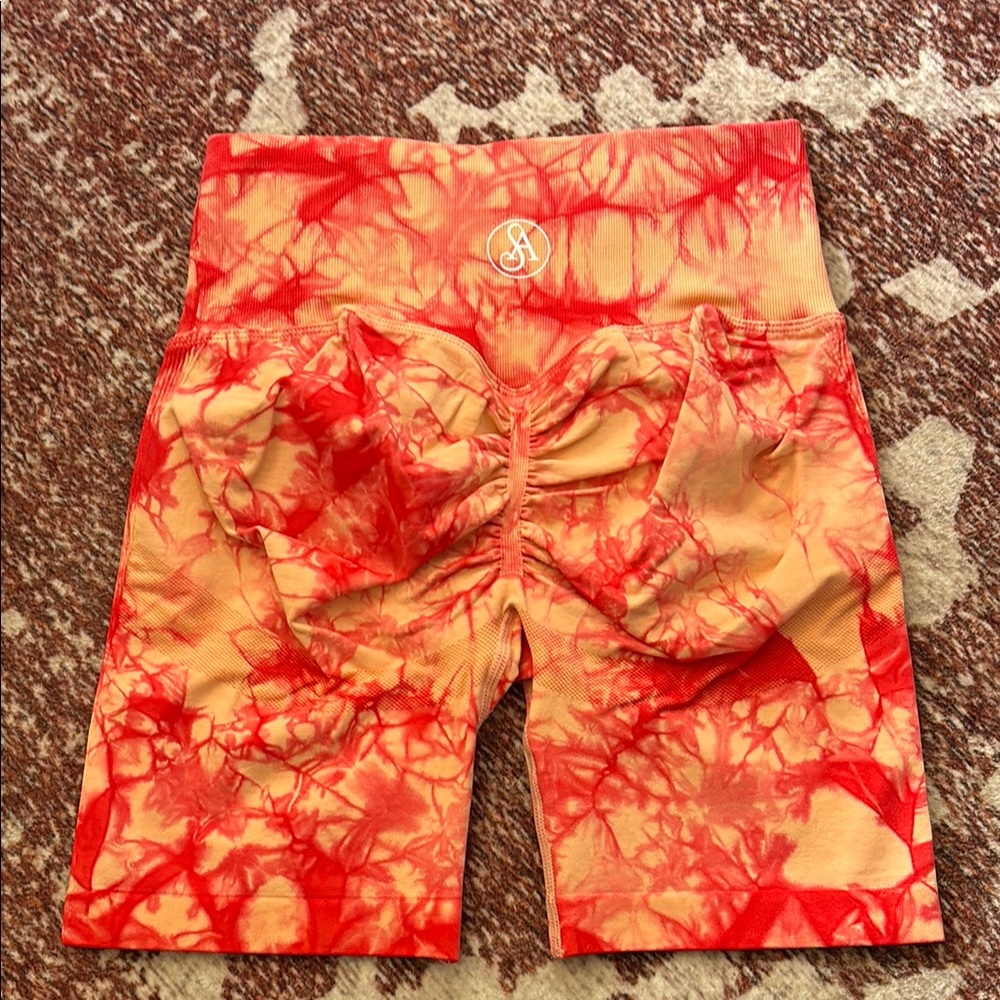 Red and Orange Tie-Dye Shorts